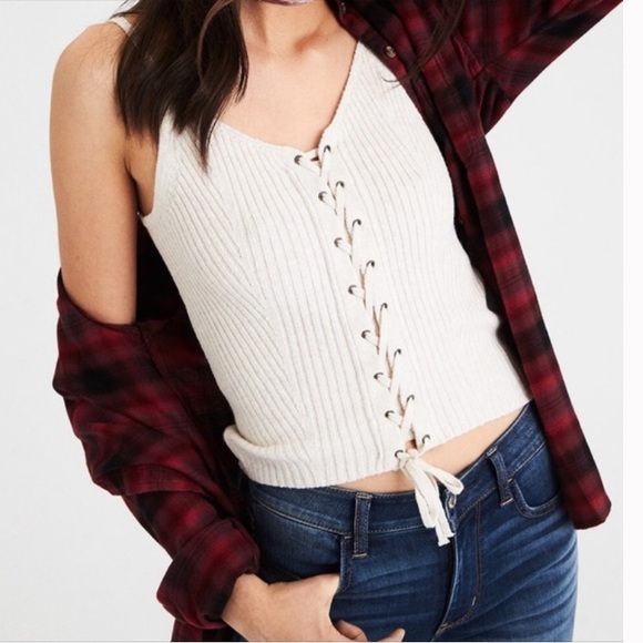 American Eagle Outfitters Tops - ✨5 for $15✨ American Eagle Knit Lace Up Top